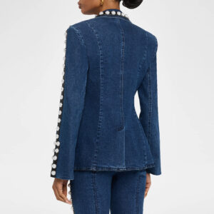 Alternative view of Fashionable Embroidered Washed Denim Jacket and Pants Two-Piece Set