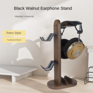 Alternative view of okcsc Wooden Headphone Stand Multi-functional Black Walnut Solid Wood Headphone Holder Creative Minimalist