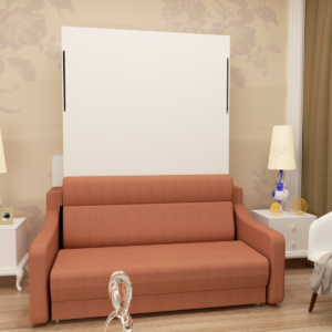 Alternative view of Full size Morden Deisgn vertical Murphy bed with sofa and drawers, white wall bed, space saving hidden bed with new gas pillars