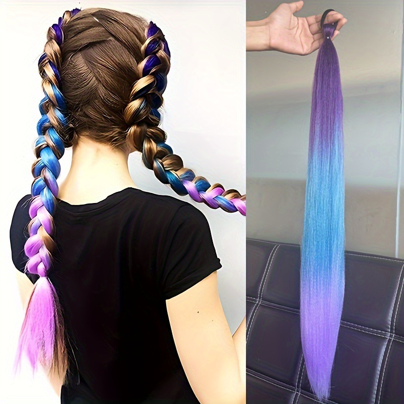 2-piece set of girls' rubber band ponytail wig boxing braid colorful elastic rope braid ponytail wig hair extensions - Image 6