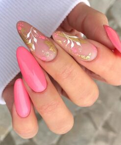 Manicure Wearable Nails Pink Nails Dot Ink Gold Foil Nail Art Stickers White Flower Nail Stickers Removable Nail