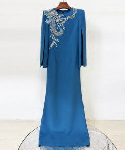 Alternative view of Split sleeve nail bead studded diamond long dress