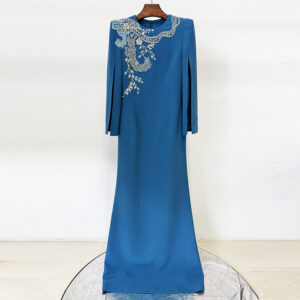 Alternative view of Split sleeve nail bead studded diamond long dress