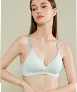 French-style triangle cup cotton small bust uplifting non-empty cup bra for women, thin underwire-free bra