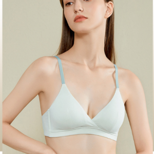 French-style triangle cup cotton small bust uplifting non-empty cup bra for women, thin underwire-free bra