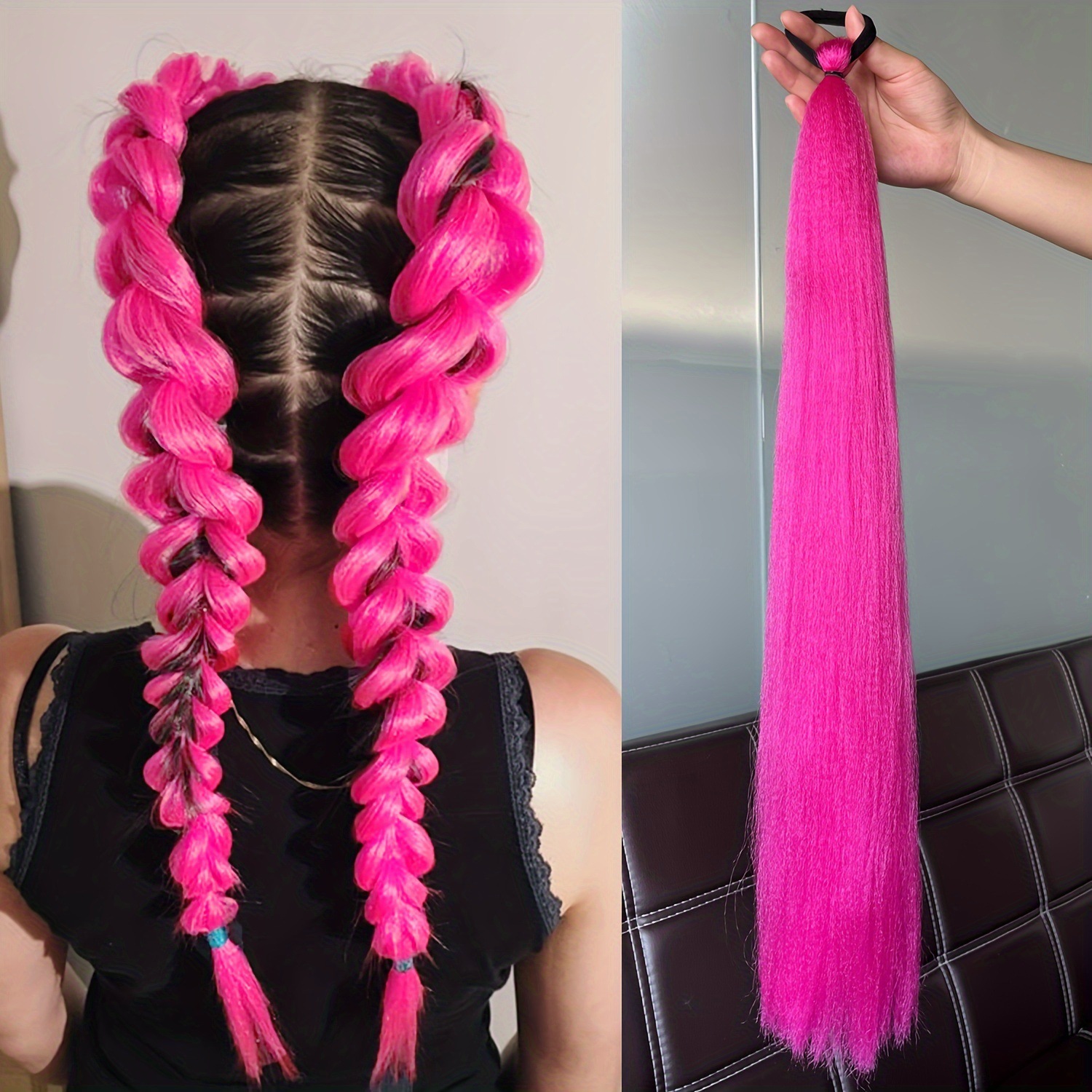2-piece set of girls' rubber band ponytail wig boxing braid colorful elastic rope braid ponytail wig hair extensions - Image 7