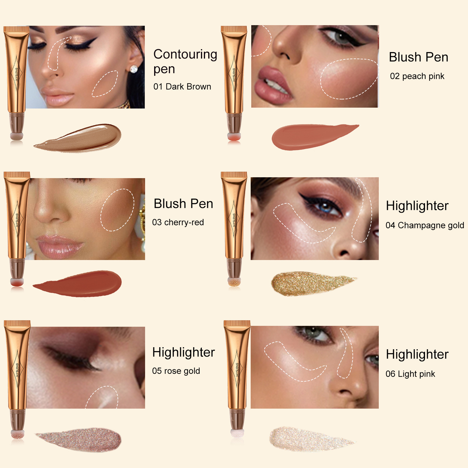 Jaysuing Multi-Functional Makeup Pen, Solid Liquid Contour Facial Blush Contour Highlighter Stick - Image 9