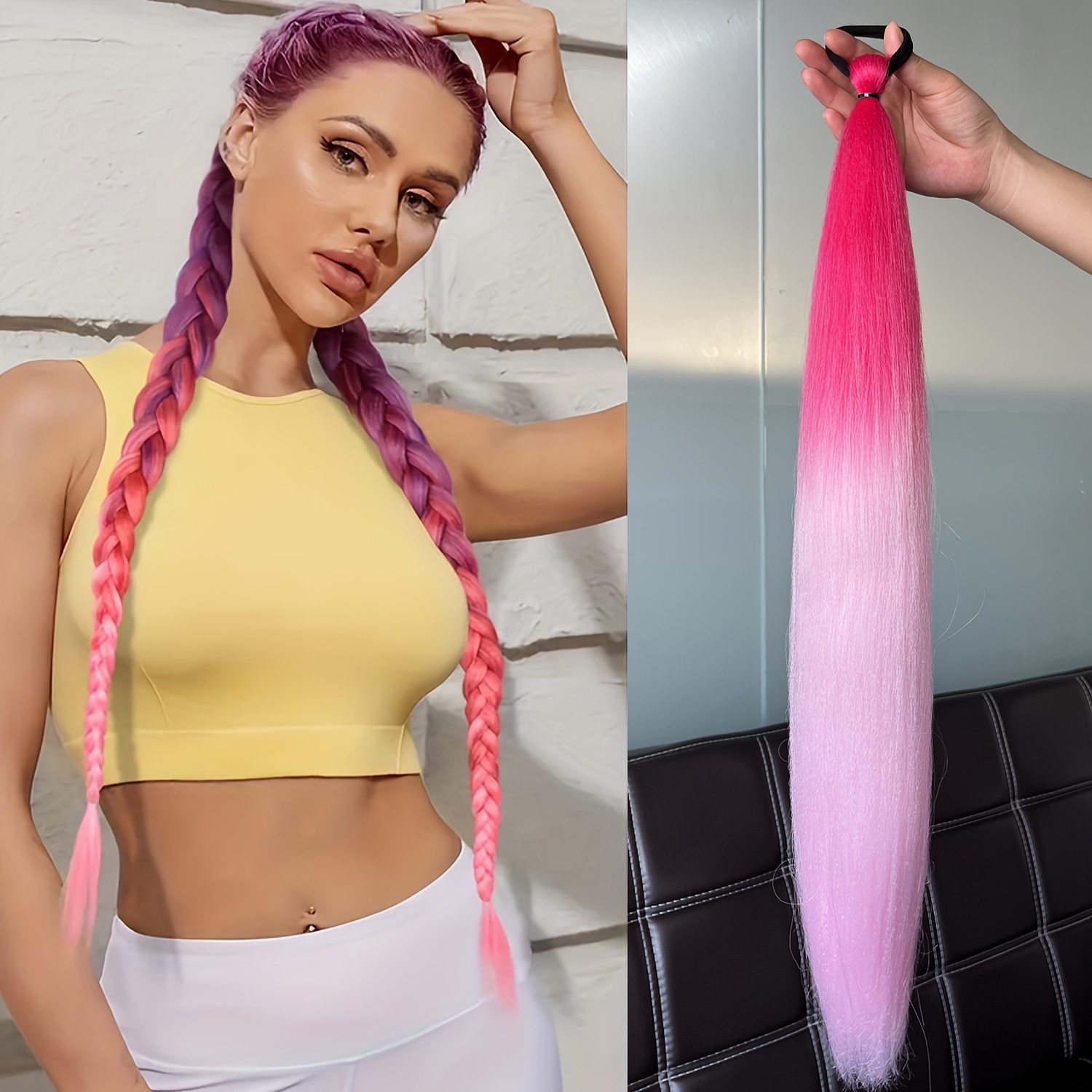 2-piece set of girls' rubber band ponytail wig boxing braid colorful elastic rope braid ponytail wig hair extensions - Image 3