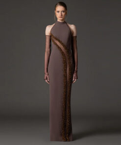 Alternative view of Mesh splicing perspective nail bead long dress