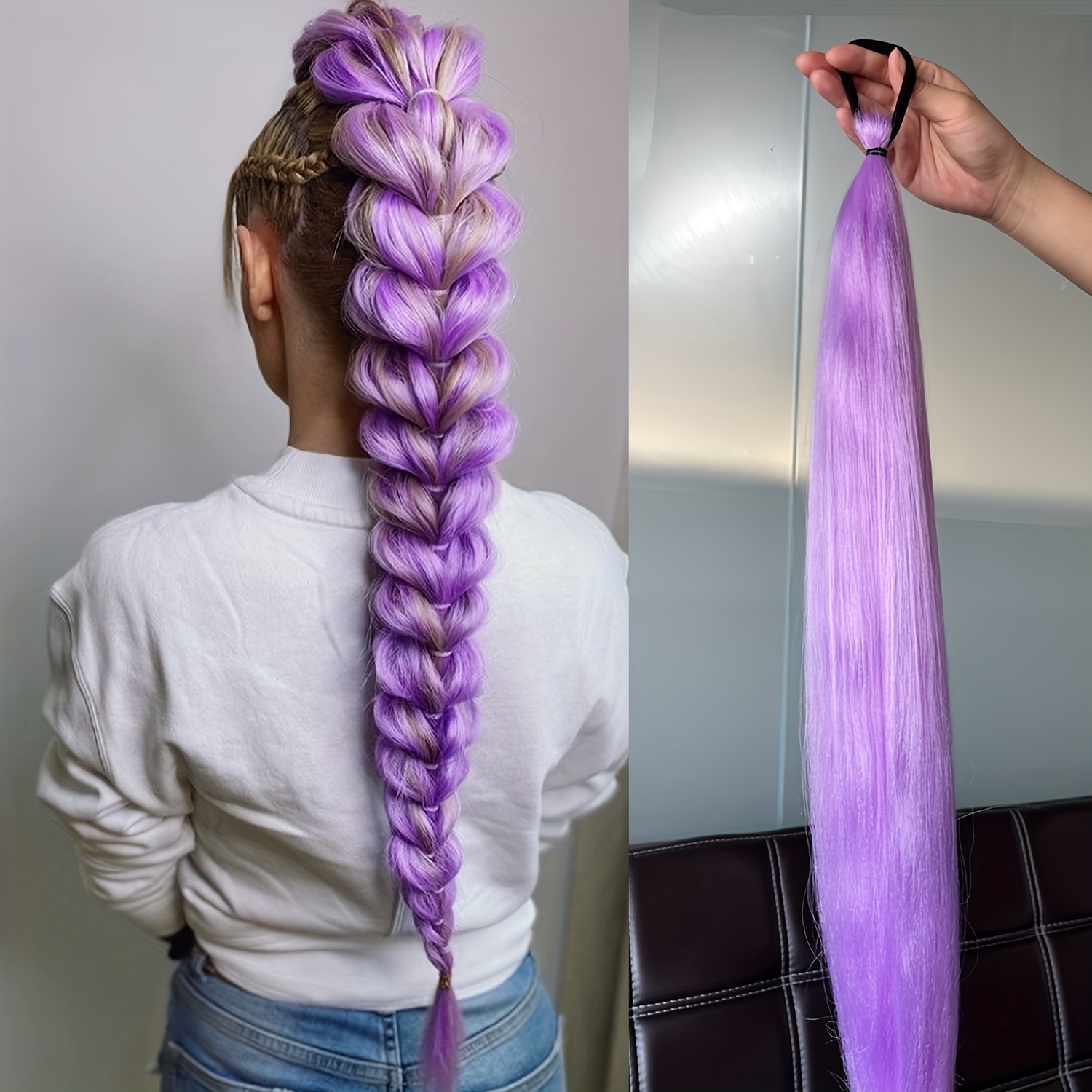 2-piece set of girls' rubber band ponytail wig boxing braid colorful elastic rope braid ponytail wig hair extensions - Image 8