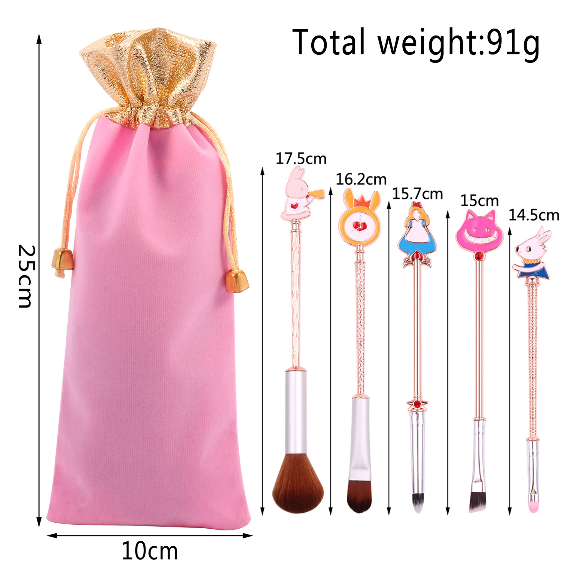 Midi Fox Alice Makeup Brush Set Powder Brush Blush Brush Eyebrow Brush Sponge Stick - Image 2