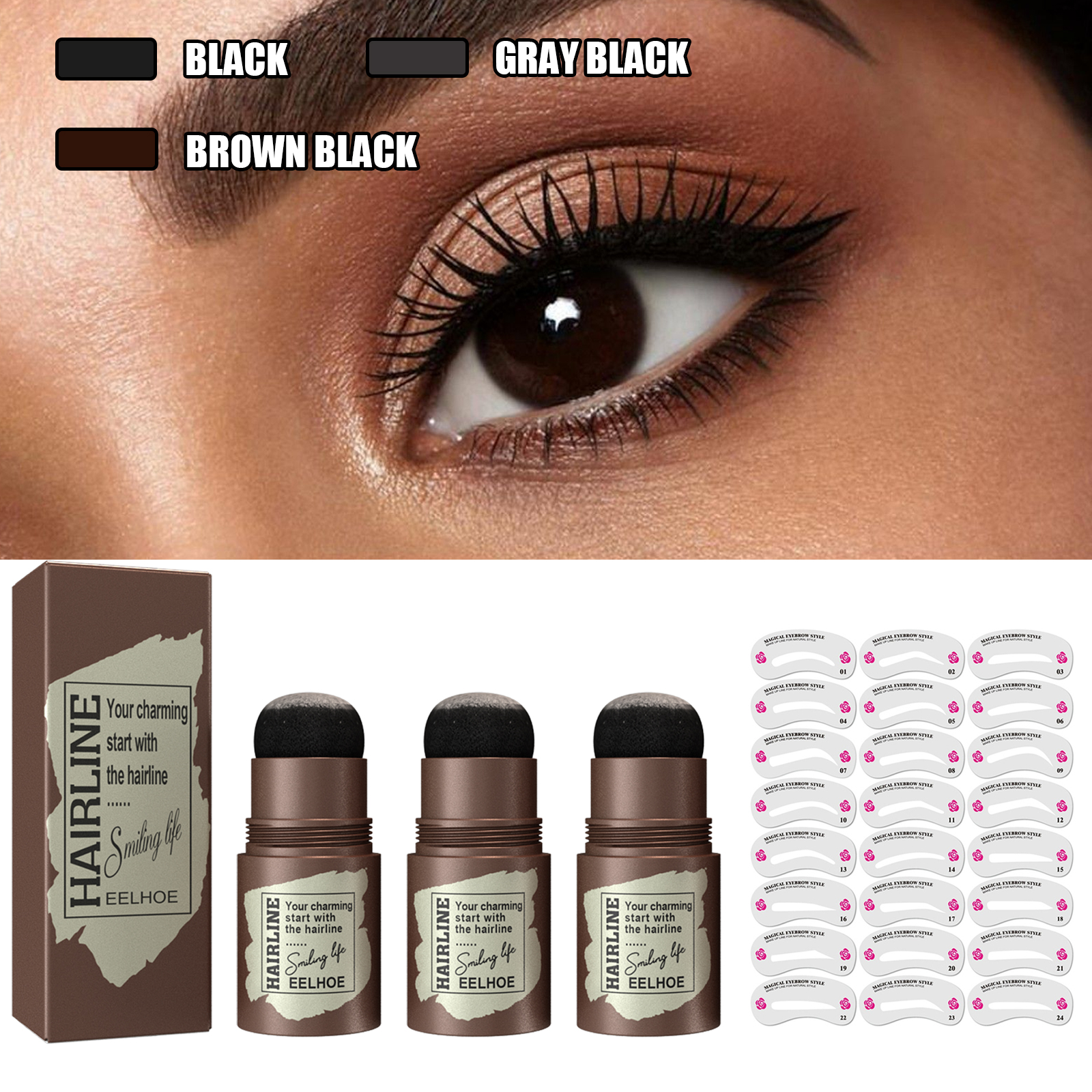 EELHOE Hairline And Eyebrow Marks (Black) Eyebrow Cakes, Hairline And Eyebrow Marks, Natural And Lazy Eyebrows, Quick Makeup For Eyebrow Marks - Image 2