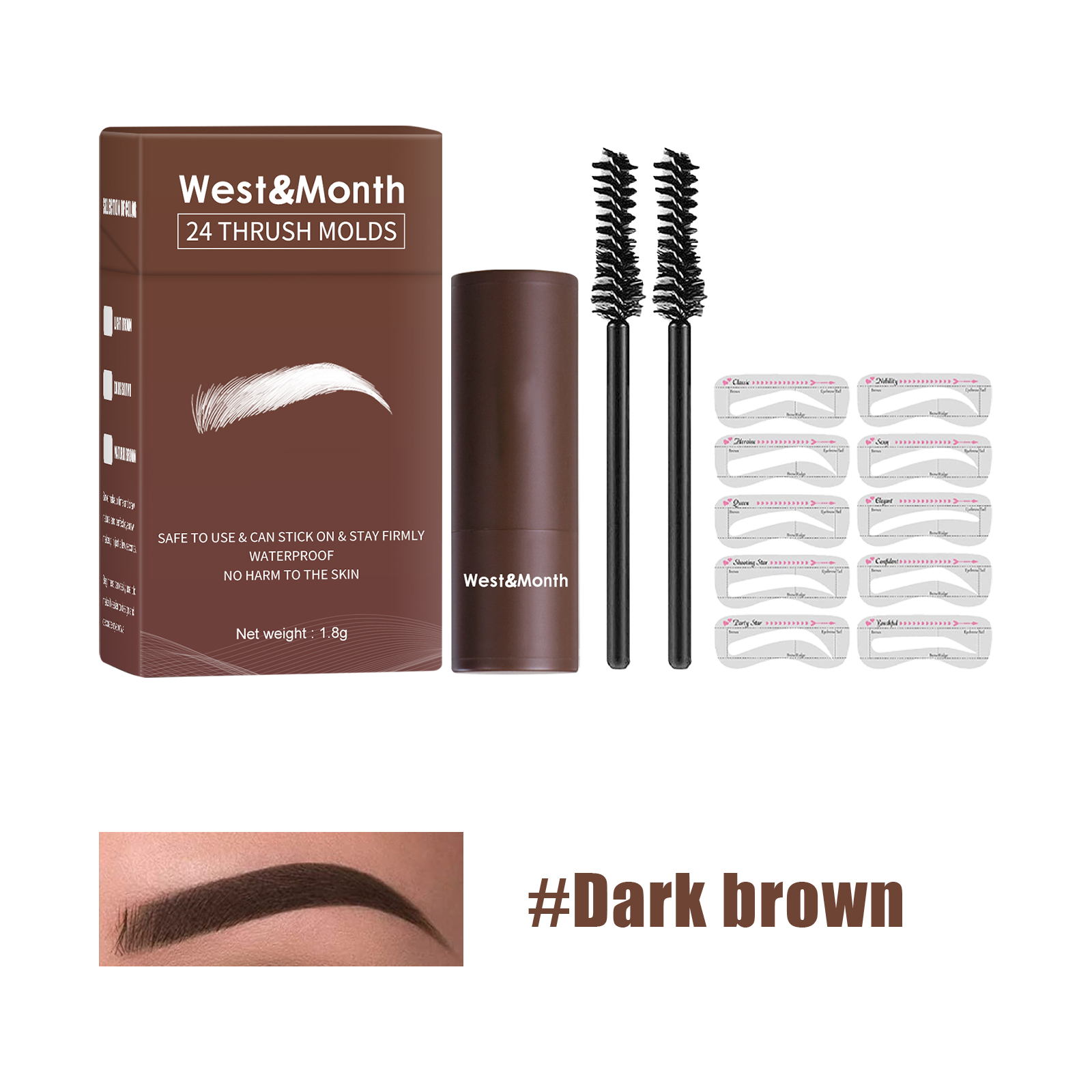 West&month 24 Thrush Molds, Lazy Brow Print Eyebrow Powder Set Durable Waterproof, Sweat Resistant, Makeup Free And