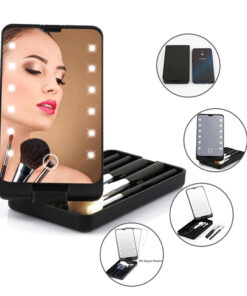 LED Folding Rotating Cosmetic Mirror Box with Brush