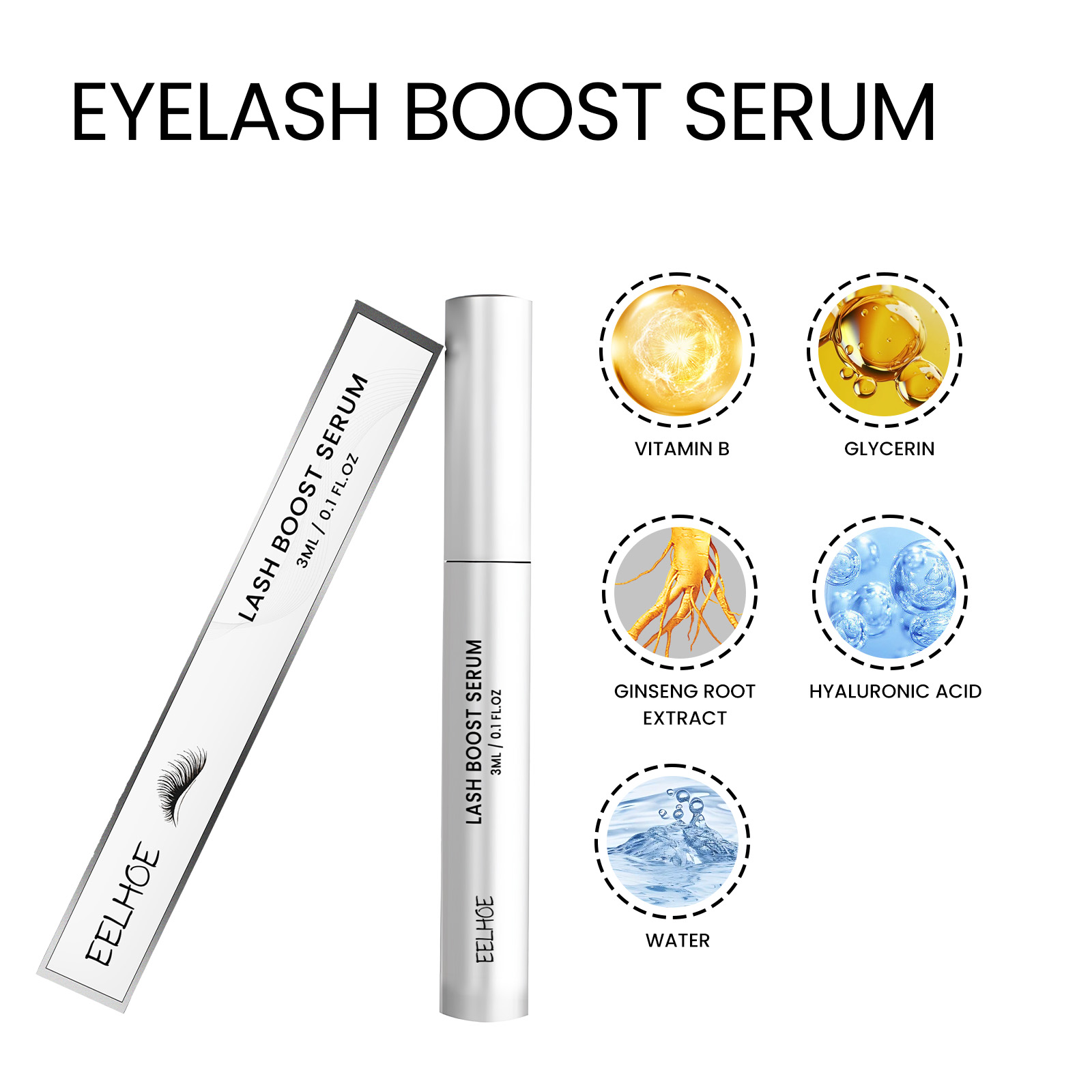 EELHOE Lash Boost Serum, Eyebrows And Eyelashes Black Thick Curly Natural Beautiful Slender Long Gentle Not Easy To Smudges - Image 6