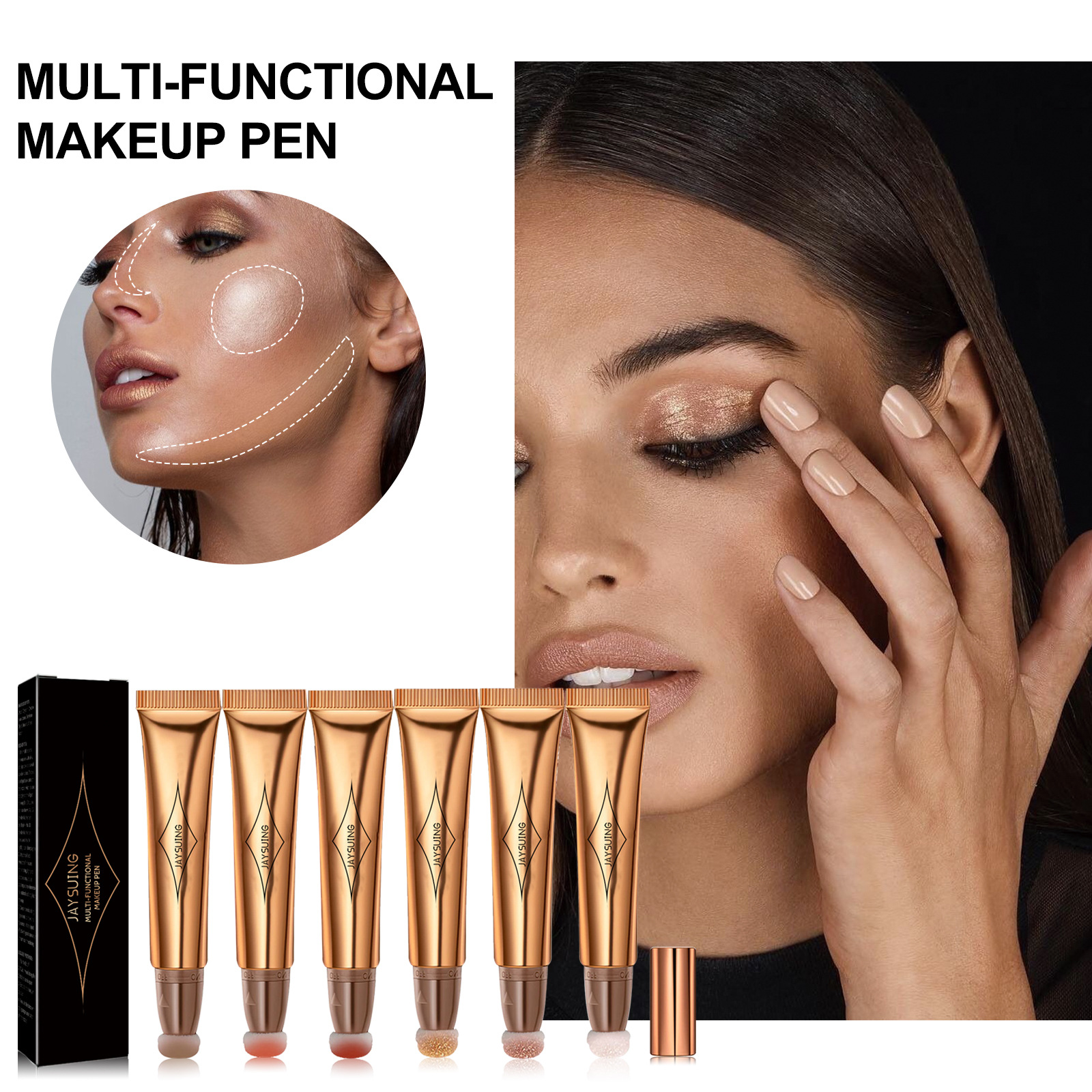 Jaysuing Multi-Functional Makeup Pen, Solid Liquid Contour Facial Blush Contour Highlighter Stick - Image 7