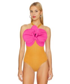 Sexy Women's Swimsuit Set Street Style Casual Slim Flower Shoulder Wire Free Solid Swimwear Same Style High Waist Swim Trunks