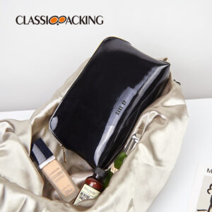 Alternative view of Simple Black Cosmetic Bag Waterproof Mirror Leather Material Wash Bag Multi-Functional Large Capacity Cosmetic Storage Bag