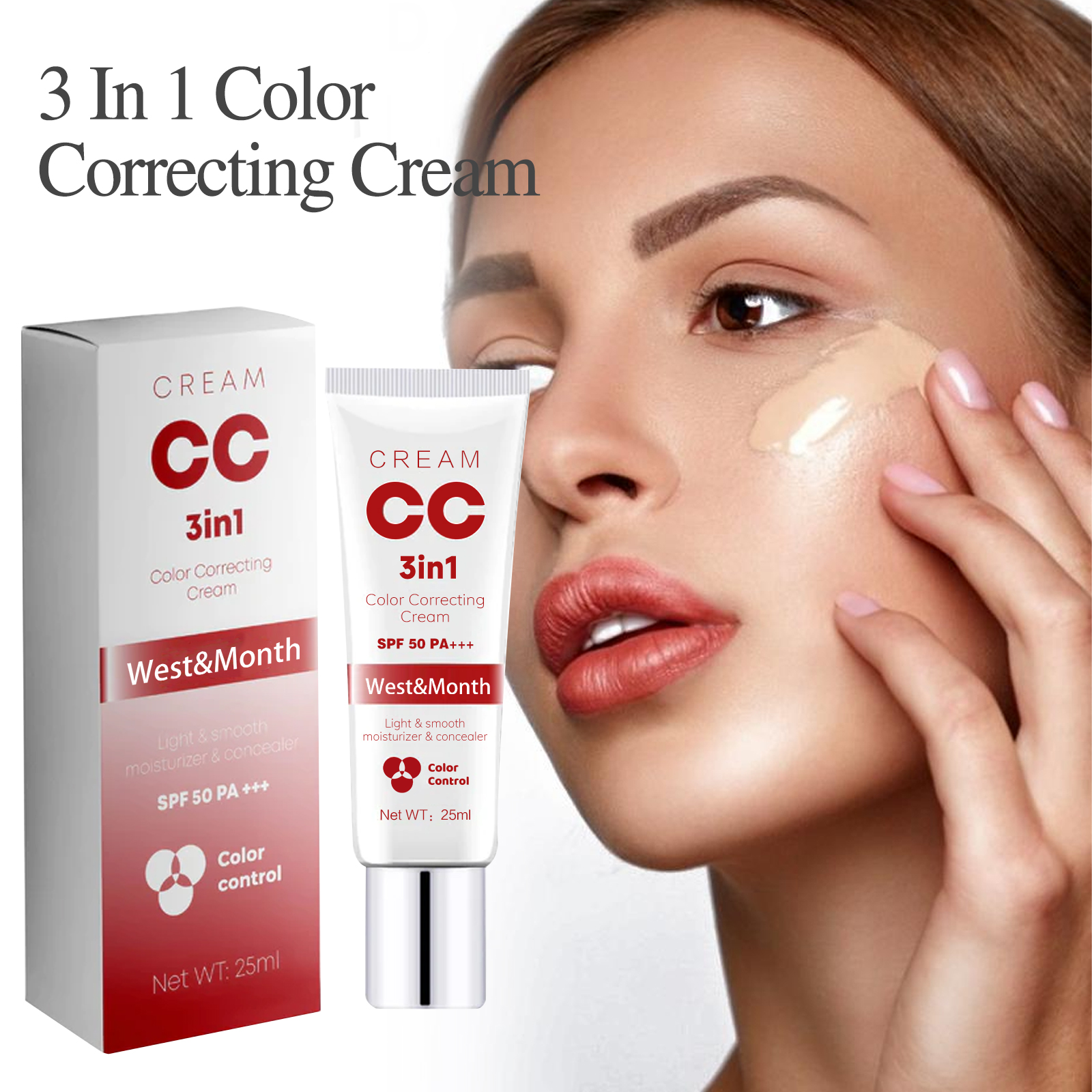 West&Month 3 In 1 Color Correcting Cream, Cover Dark Spots, Moisturize Skin Care And Isolate Foundation - Image 2