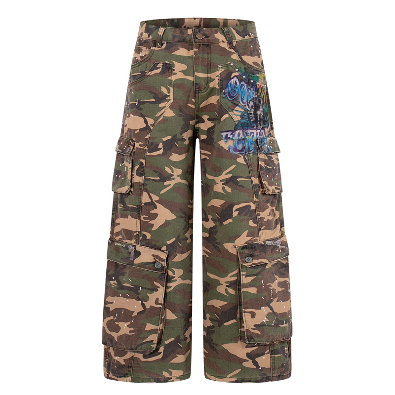 Style Camouflage Distressed Denim Pants
