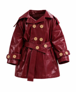 Kid's Trench Coat - Burgundy Red - Cotton