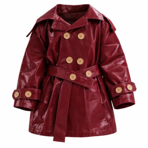 Kid's Trench Coat - Burgundy Red - Cotton