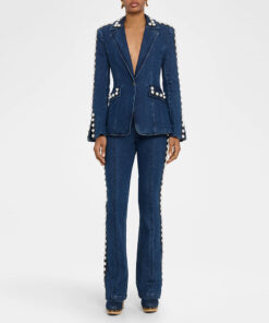 Fashionable Embroidered Washed Denim Jacket and Pants Two-Piece Set