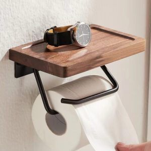 Toilet Paper Towel Rack Wall Hanging Black Walnut Roll Paper Rack Solid Wood Bathroom Free Punching Rack