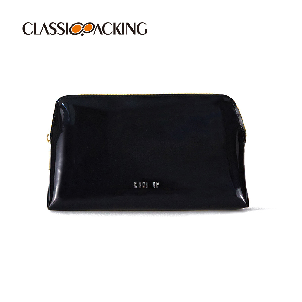 Simple Black Cosmetic Bag Waterproof Mirror Leather Material Wash Bag Multi-Functional Large Capacity Cosmetic Storage Bag - Image 5