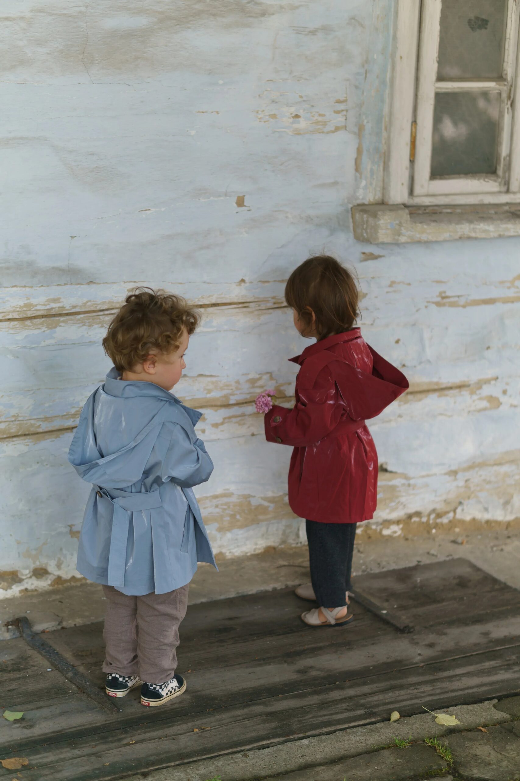 Kid's Trench Coat - Burgundy Red - Cotton - Image 4