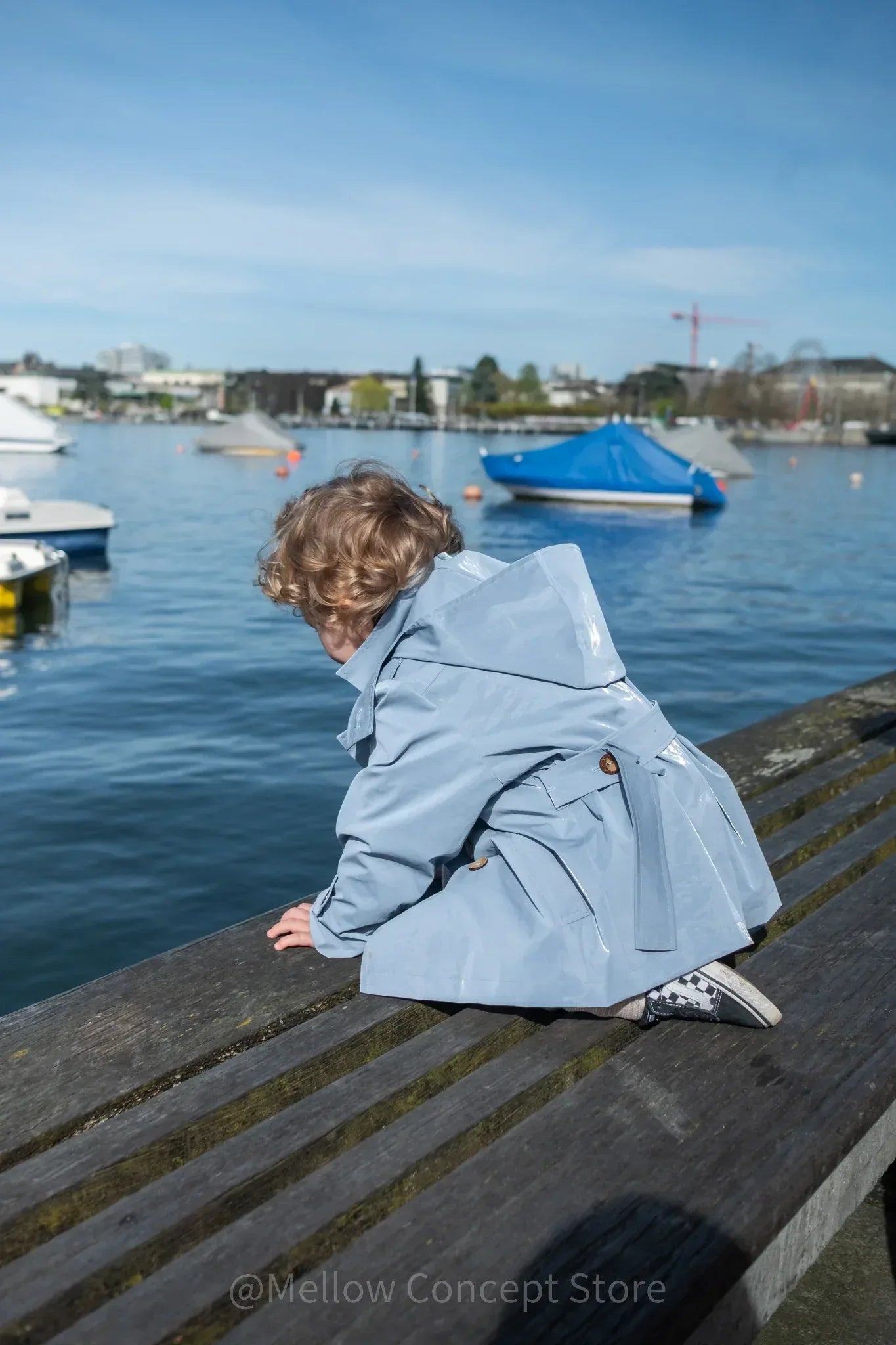 Kid's Trench Coat - Blue - Cotton - Image 4