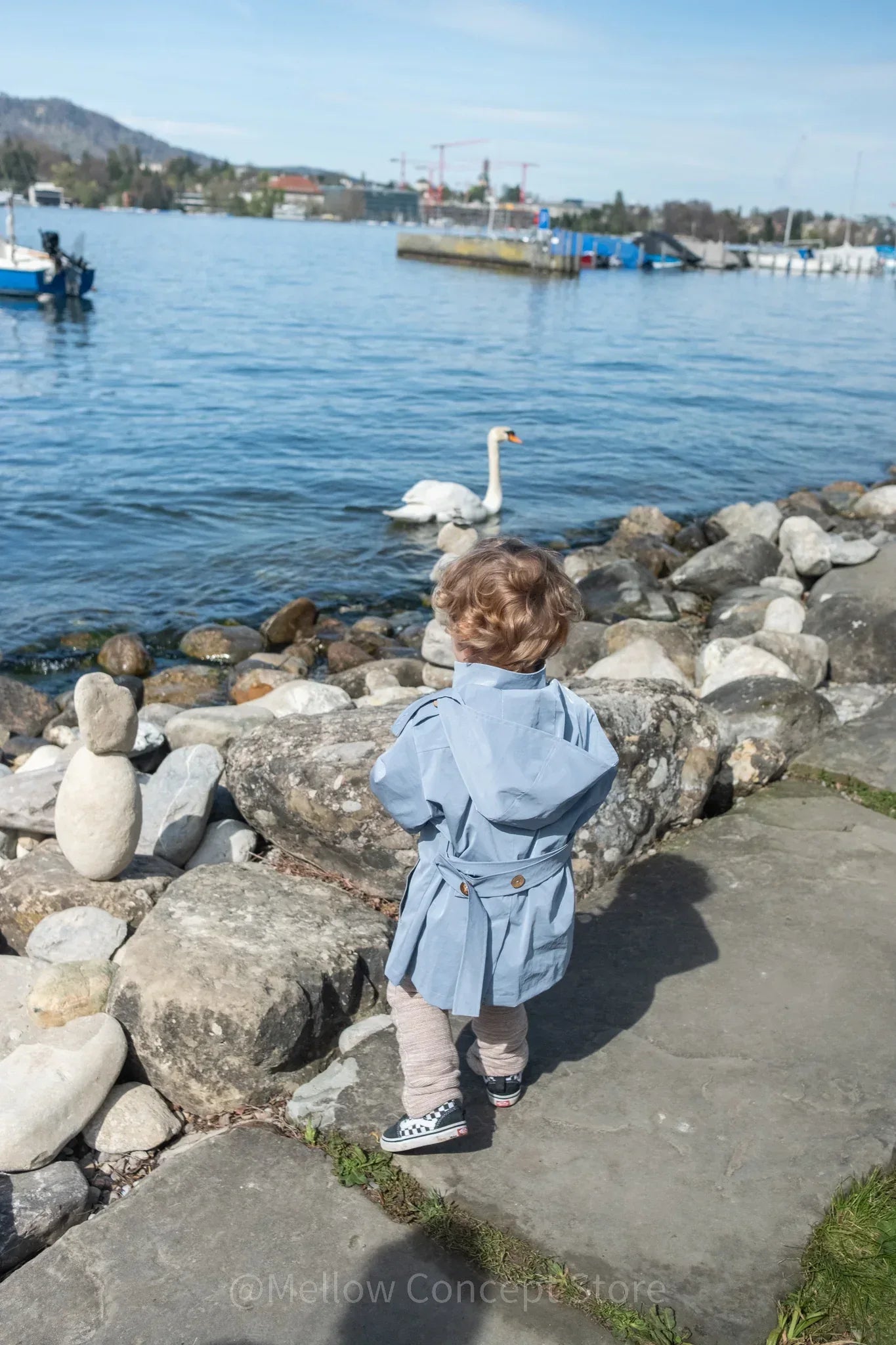 Kid's Trench Coat - Blue - Cotton - Image 5