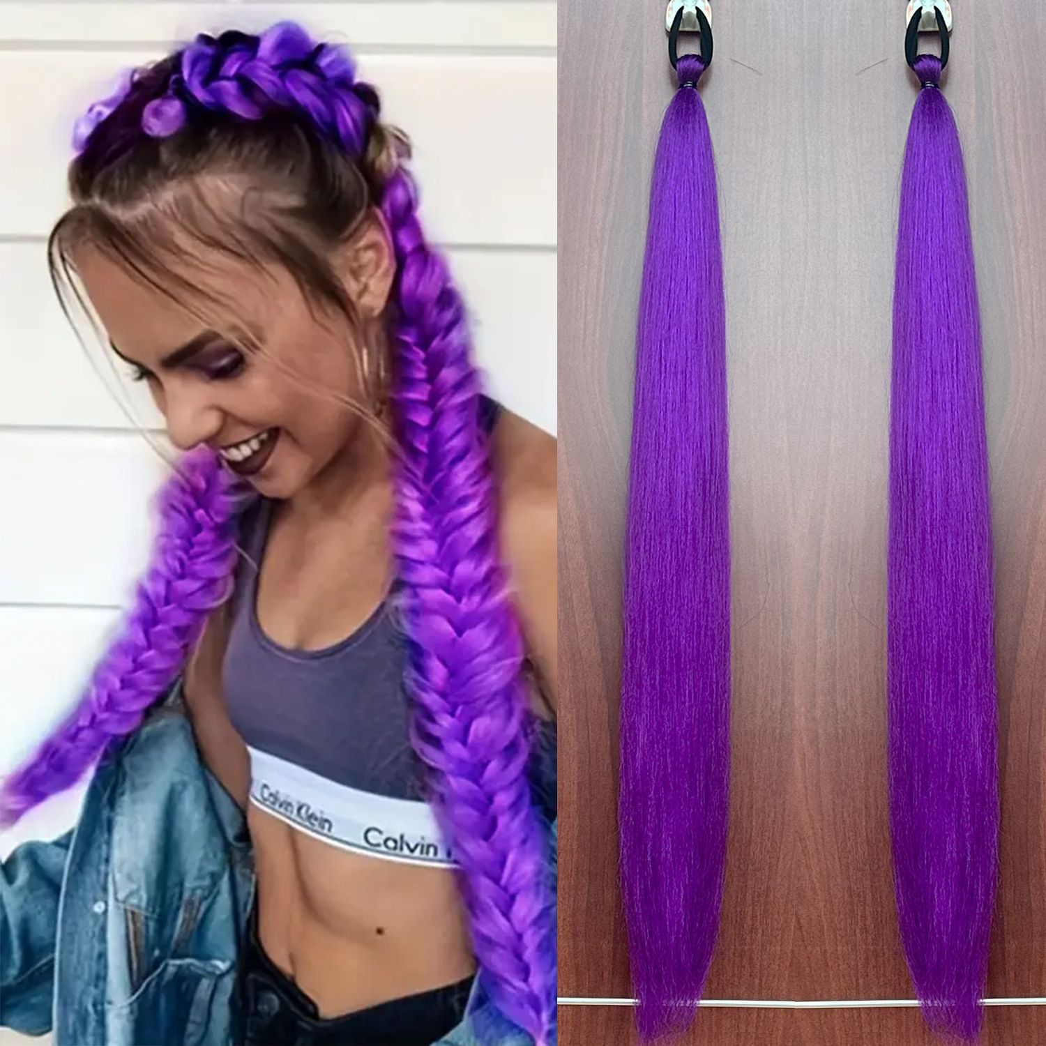 2-piece set of girls' rubber band ponytail wig boxing braid colorful elastic rope braid ponytail wig hair extensions - Image 16