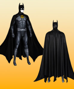 Alternative view of Hero Armor Outfit Michael Keaton Bruce Cosplay Costume Black Leather Jumpsuit Boots Cowl Full Set Halloween Suit Custom