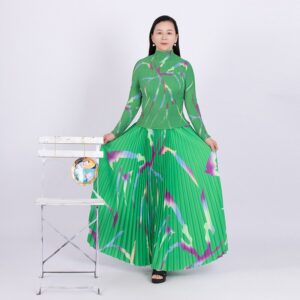 Alternative view of New Fashion Miyake Pleated Suit Women's  Summer New Fashion Printing  Large Free Size Slim Top&Skirt 2 Pcs Set