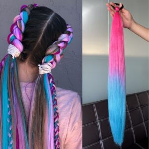 Alternative view of 2-piece set of girls' rubber band ponytail wig boxing braid colorful elastic rope braid ponytail wig hair extensions