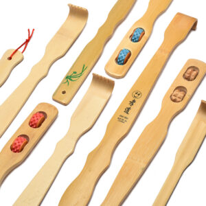 Alternative view of Scratching without asking for help old man with hand carved characters back scratching device