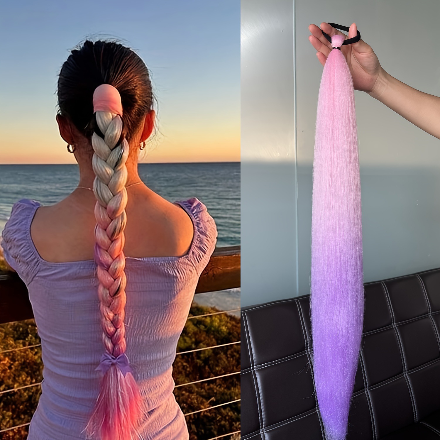 2-piece set of girls' rubber band ponytail wig boxing braid colorful elastic rope braid ponytail wig hair extensions - Image 11