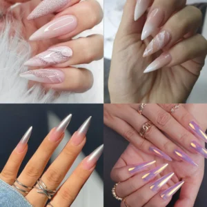 24 unghie finte in ABS con motivo a spillo lungo 1 gel di gelatina 1 lima per unghie a colori casuali per l'uso quotidiano