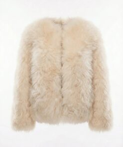 Sheepskin Fur / Coat with Burgundy Silk Lining - White