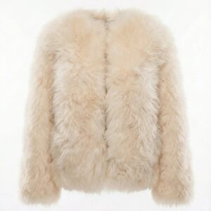 Sheepskin Fur / Coat with Burgundy Silk Lining - White