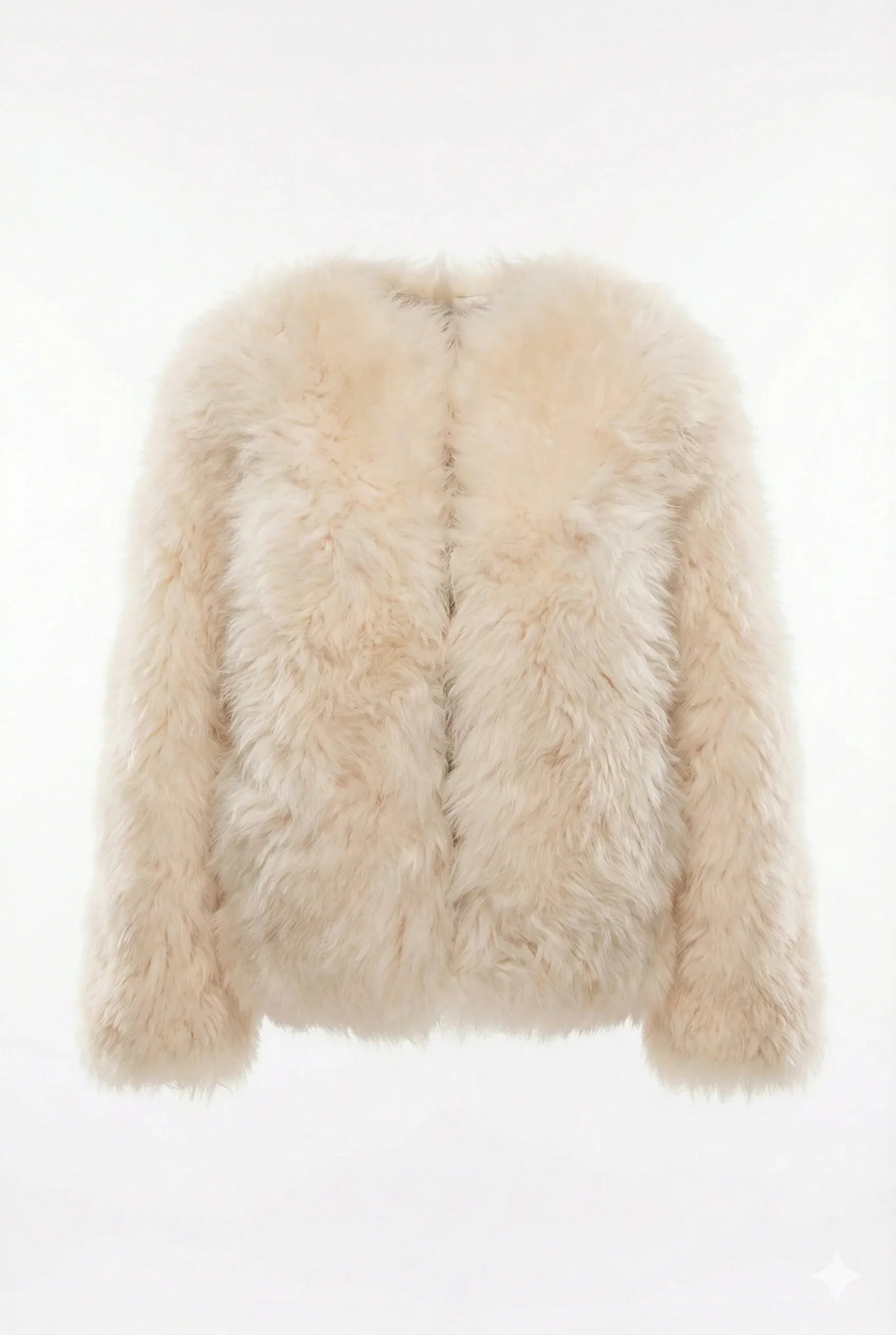 Sheepskin Fur / Coat with Burgundy Silk Lining – White