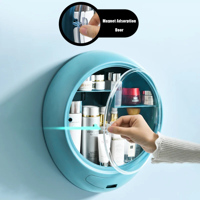 Bathroom Wall-mounted Makeup Organizer Punch-free Large Capacity Jewelry Cosmetic Storage Box Women Skin Care Beauty Rack - Image 4