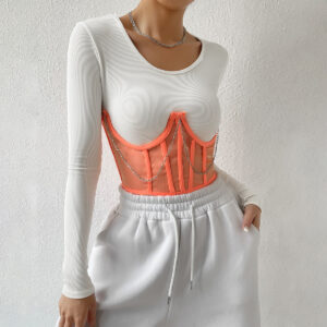 Alternative view of Europäische und amerikanische Windmesh-Nahtkette, sexy Wickel, Brust, Taille, sexy innere Fischgräten, S