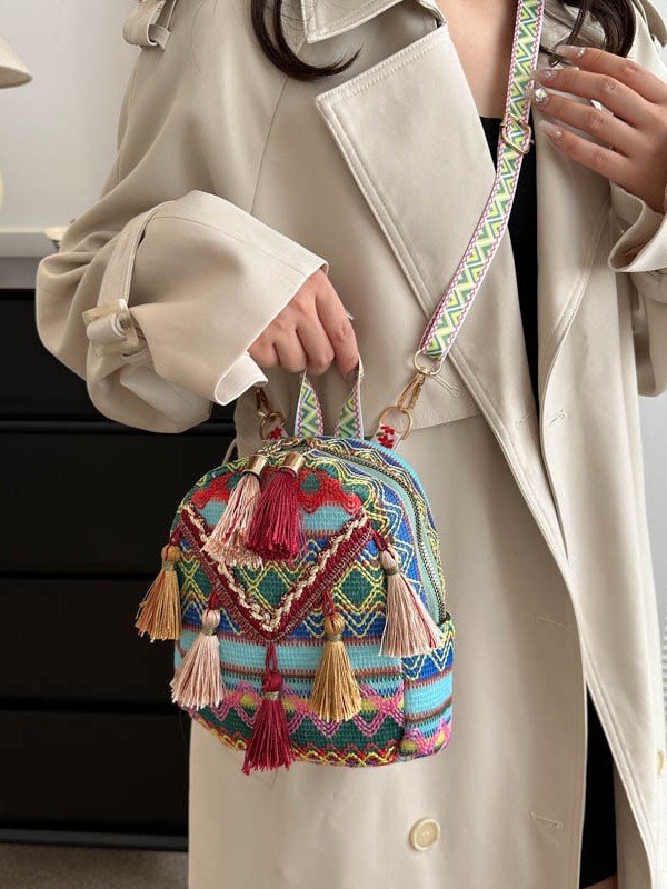 2026 Neues leichtes Damen-Rucksack mit ethnischem Stil Crossbody-Tasche Modischer vielseitiger kleiner Rucksack für Reis
