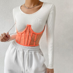 Europäische und amerikanische Windmesh-Nahtkette, sexy Wickel, Brust, Taille, sexy innere Fischgräten, S