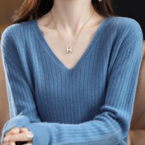 Neuer gestrickter Strick-Pullover mit V-Ausschnitt Damen für Herbst/Winter 2025 – locker langärmliger Pullover mit Pullover darunter