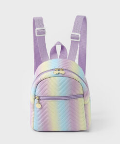 Grenzüberschreitender Außenhandel Hot Selling Rucksack Damenregenbogen Mehrfarbig PU Gesteppter Mini-Rucksack Mode Freizeit High-End-Schultasche