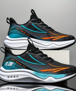 Alternative view of Men's Breathable Mesh Running Shoes - Casual Athletic Sneakers with Striped Design, Lace-Up, Perfect for Spring/Summer/Fall