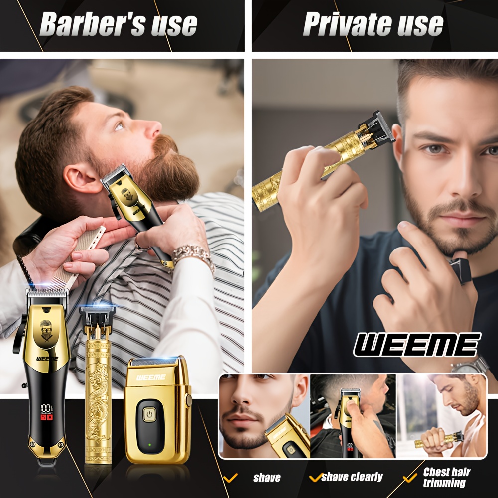 WEEME 3pcs Men’s electric hairdresser set, hairdresser hairdresser set, household electric hairdresser set, USB charging